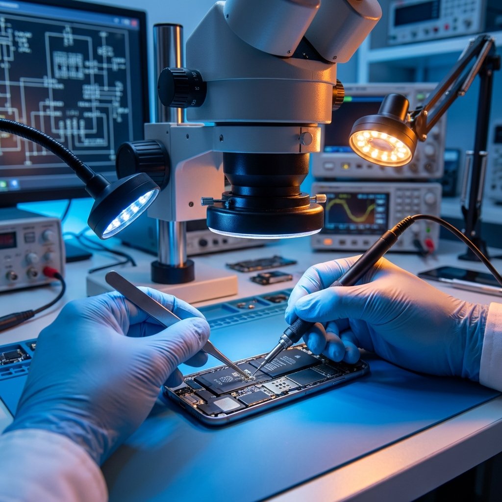 Technician working on motherboard